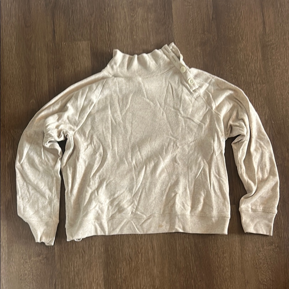 Beige High Neck Sweater with Button Detail